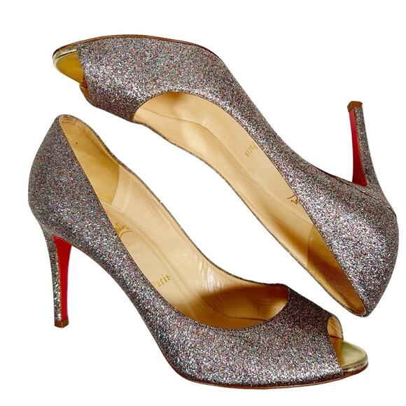 CHRISTIAN LOUBOUTIN Peep Toe Glitter Heels - Picture 4 of 11